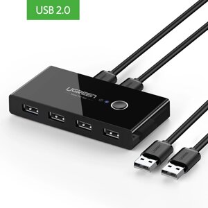 USB - xaб ugreen US216-30767, вход 2 USB 2.0, выход 4 USB 2.0, черный