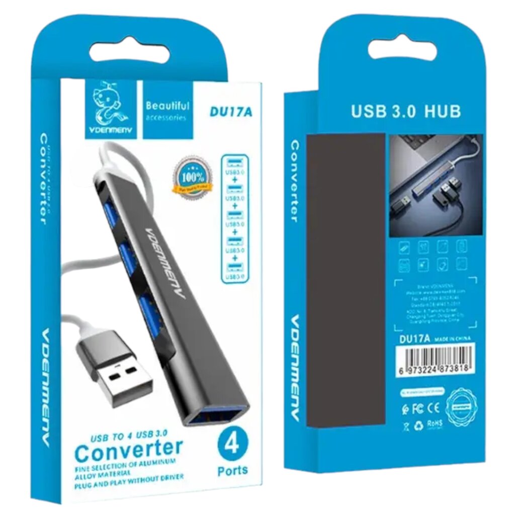 USB - Xaб VDENMENV DU17A 4 порта USB 3.0 Черный от компании Магазин Дэмакс - фото 1