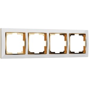 Werkel WL03-Frame-04-white-GD Рамка на 4 поста (белый/золото)