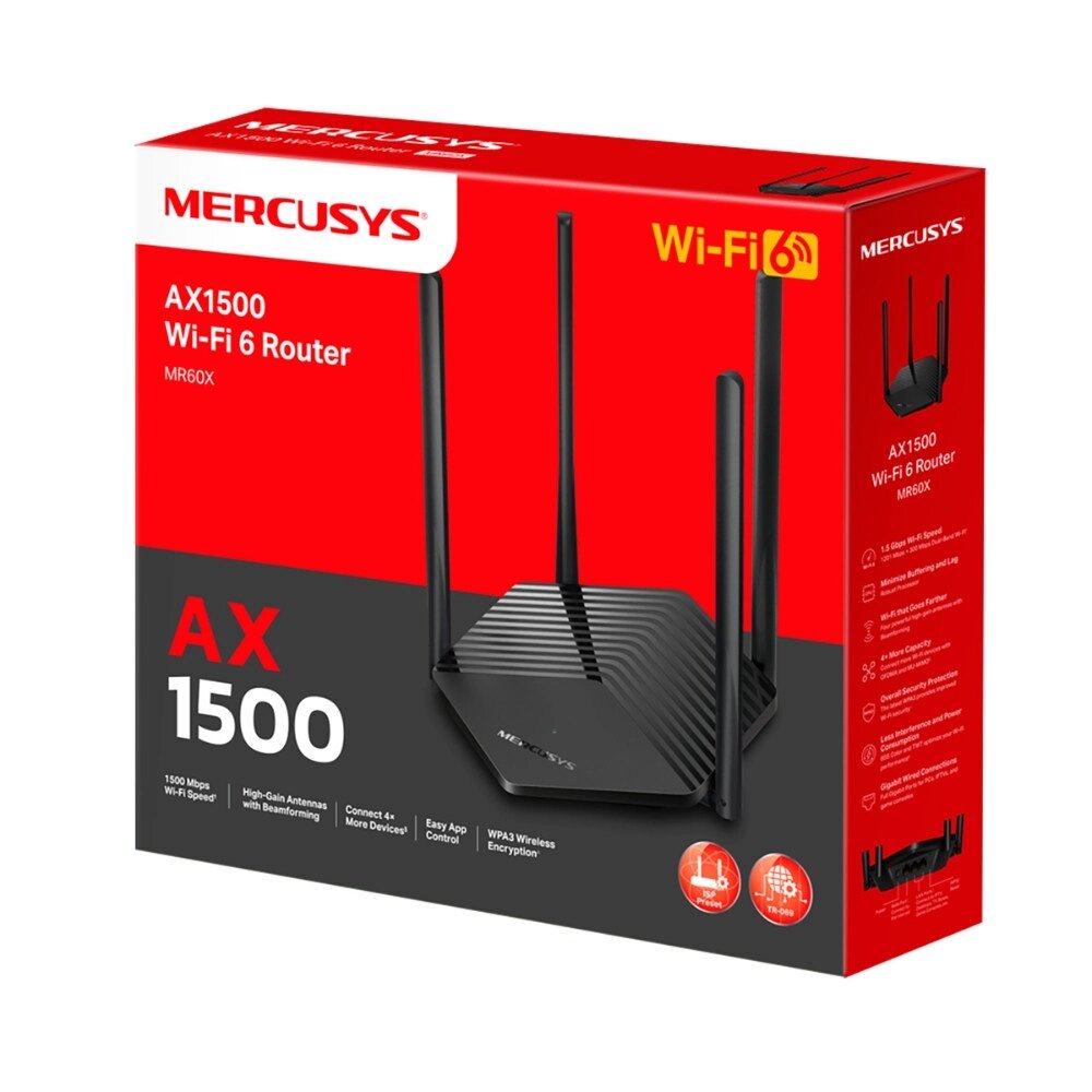 Wi-Fi Роутер (Маршрутизатор) Mercusys MR60X (2-порта 802.11ax , 2.4 ГГц/5 ГГц, до 1500 Mbps, 2xGigab от компании Магазин Дэмакс - фото 1