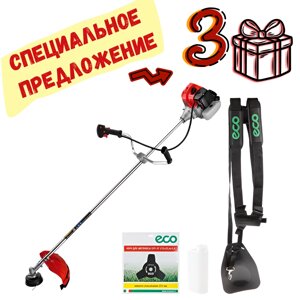 Мотокоса ECO GTP-215 Power (2.15 кВт, 2.9 л. с., 43.0 см3, лёгкий запуск, нож 3Т, ремень двухлямочный, вес 7.6)