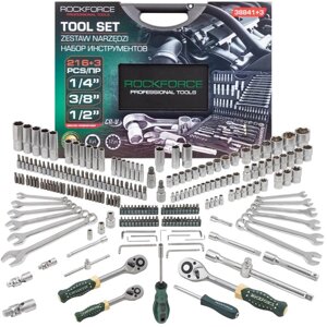 Набор инструментов 216+3пр. 1/4'',3/8'',1/2''(6гр., 12гр.)(4-32мм) RockForce RF-38841+3