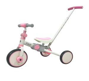 Беговел-велосипед BubaGo Flint с родительской ручкой бело-розовый