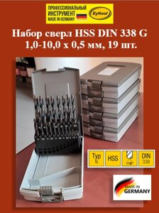 Набор сверл HSS DIN338 1-10мм, 19 шт.