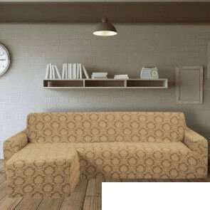 Чехол для углового дивана оттоманка без юбки (левый) беж Karteks арт. 7