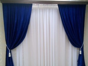 Готовые шторы Мрамор синие 150*250/270-2шт на ленте