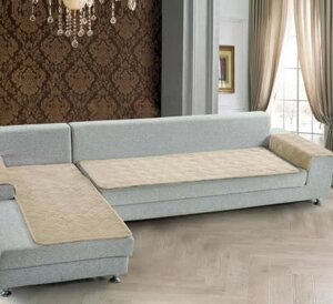 Комплект накидок на угловой диван с оттоманкой и подлокотниками бежевый