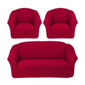 Набор чехлов ( диван+2 кресла) стрейч без юбки бордо