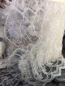 Тюль сетка с вышивкой турецкий белый кружевной фестон
