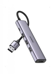 Хаб USB ugreen CM473 USB 3.0 to 4xusb 3.0 space gray 20805