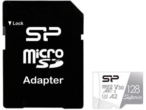 Карта памяти 128Gb - Silicon Power MicroSD Class 10 Superior SP128GBSTXDA2V20SP с адаптером SD (Оригинальная!