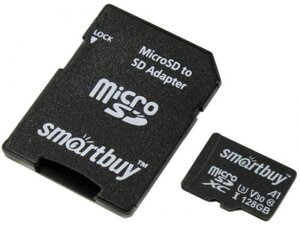 Карта памяти 128Gb - SmartBuy MicroSD Class 10 Advanced U3 V30 A1 SB128GBSDU1A-AD с адаптером SD (Оригинальная!