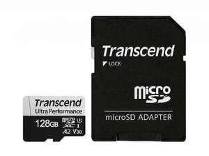 Карта памяти 128Gb - Transcend MicroSDXC 340S Class 10 UHS-I U3 V30 A2 TS128GUSD340S с адаптером SD (Оригинальная!