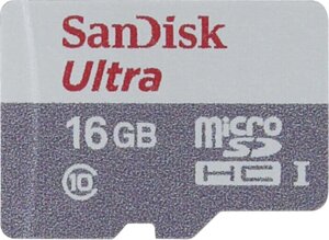 Карта памяти 16Gb - SanDisk Ultra microSD Class 10 UHS-I SDSQUNS-016G-GN3MN (Оригинальная!
