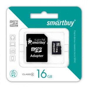 Карта памяти 16Gb - SmartBuy Micro Secure Digital HC Class 10 SB16GBSDCL10-01 с переходником под SD (Оригинальная!