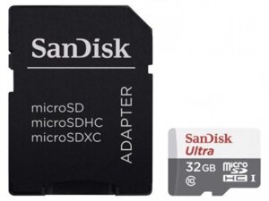 Карта памяти 32Gb - SanDisk Ultra Micro Secure Digital HC UHS-I SDSQUNR-032G-GN3MA с переходником под SD (Оригинальная!