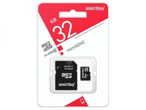 Карта памяти 32Gb - SmartBuy Micro Secure Digital HC Class10 SB32GBSDCL10-01LE с переходником под SD (Оригинальная!