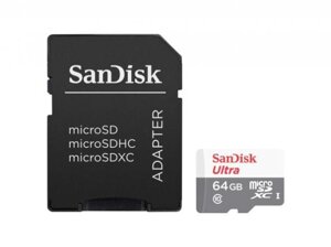 Карта памяти 64Gb - SanDisk Micro Secure Digital XC UHS-I SDSQUNR-064G-GN3MA с переходником под SD (Оригинальная!