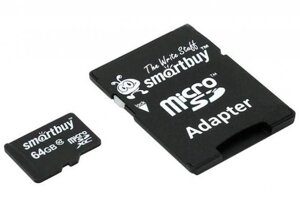 Карта памяти 64Gb - SmartBuy MicroSD Class 10 SB64GBSDCL10-01LE с адаптером SD (Оригинальная!