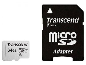 Карта памяти 64Gb - Transcend 300S MicroSDHC Class 10 UHS-I TS64GUSD300S-A (Оригинальная!