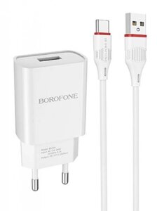 Зарядное устройство Borofone BA20A Sharp 1xUSB 2.1А + кабель Type-C White 6931474700742