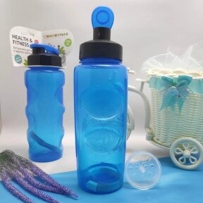 Анатомическая бутылка с клапаном Healih Fitness для воды и других напитков, 500 мл. Сито в комплекте Голубая от компании ART-DECO МАРКЕТ - магазин товаров для дома - фото 1