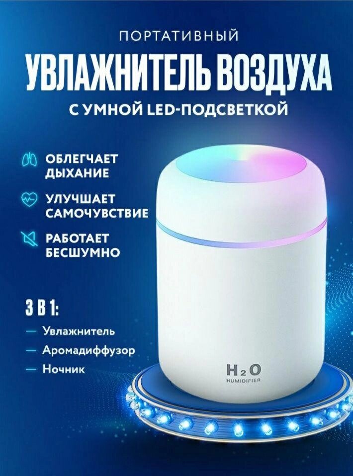 Аромадиффузор светодиодный (увлажнитель воздуха ароматический) Humidfier Белый от компании ART-DECO МАРКЕТ - магазин товаров для дома - фото 1