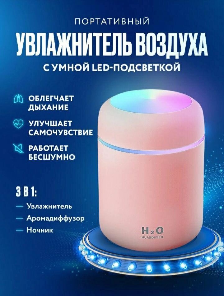 Аромадиффузор светодиодный (увлажнитель воздуха ароматический) Humidfier Розовый от компании ART-DECO МАРКЕТ - магазин товаров для дома - фото 1