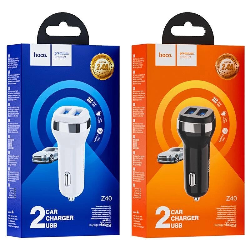 Автомобильное зарядное устройство Z40 Superior dual port car charger 5V/2.4A белый hoco от компании ART-DECO МАРКЕТ - магазин товаров для дома - фото 1