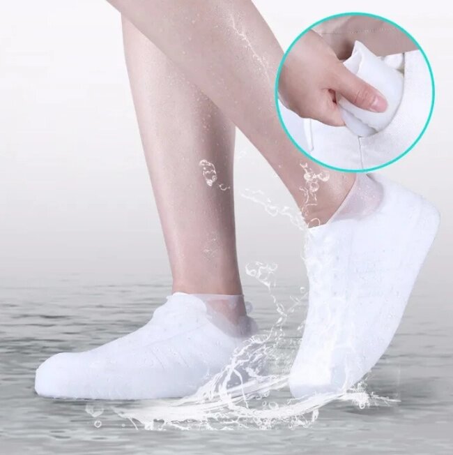 Бахилы (чехлы на обувь) от дождя и песка многоразовые силиконовые Waterproof Silicone Shoe. Суперпрочные, Белые S от компании bel-ok - магазин товаров для дома - фото 1