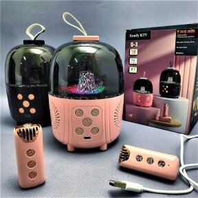 Беспроводная караоке система с двумя микрофонами  Family KTV Q-3 с подсветкой Розовый от компании ART-DECO МАРКЕТ - магазин товаров для дома - фото 1
