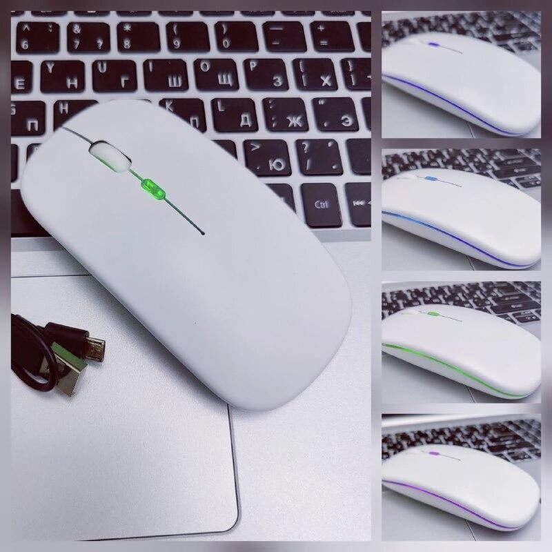 Беспроводная оптическая мышь Seven со световым эффектом (USB зарядка). Белая от компании ART-DECO МАРКЕТ - магазин товаров для дома - фото 1