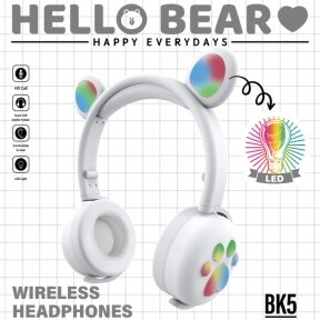 Беспроводные Bluetooth наушники Hello Bear BK-5 с подсветкой Белые от компании ART-DECO МАРКЕТ - магазин товаров для дома - фото 1