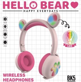 Беспроводные Bluetooth наушники Hello Bear BK-5 с подсветкой Розовый с красным от компании bel-ok - магазин товаров для дома - фото 1