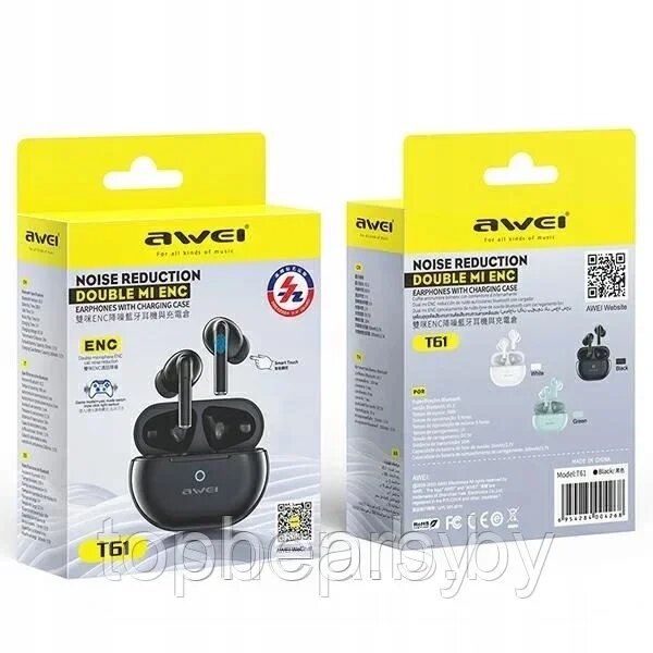 Беспроводные наушники AWEI T61 TWS с шумоподавлением ENC Цвет : черный от компании ART-DECO МАРКЕТ - магазин товаров для дома - фото 1