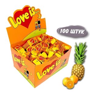 Блок жвачек Love is —Ананас - Апельсин"100 шт х 4,2 гр
