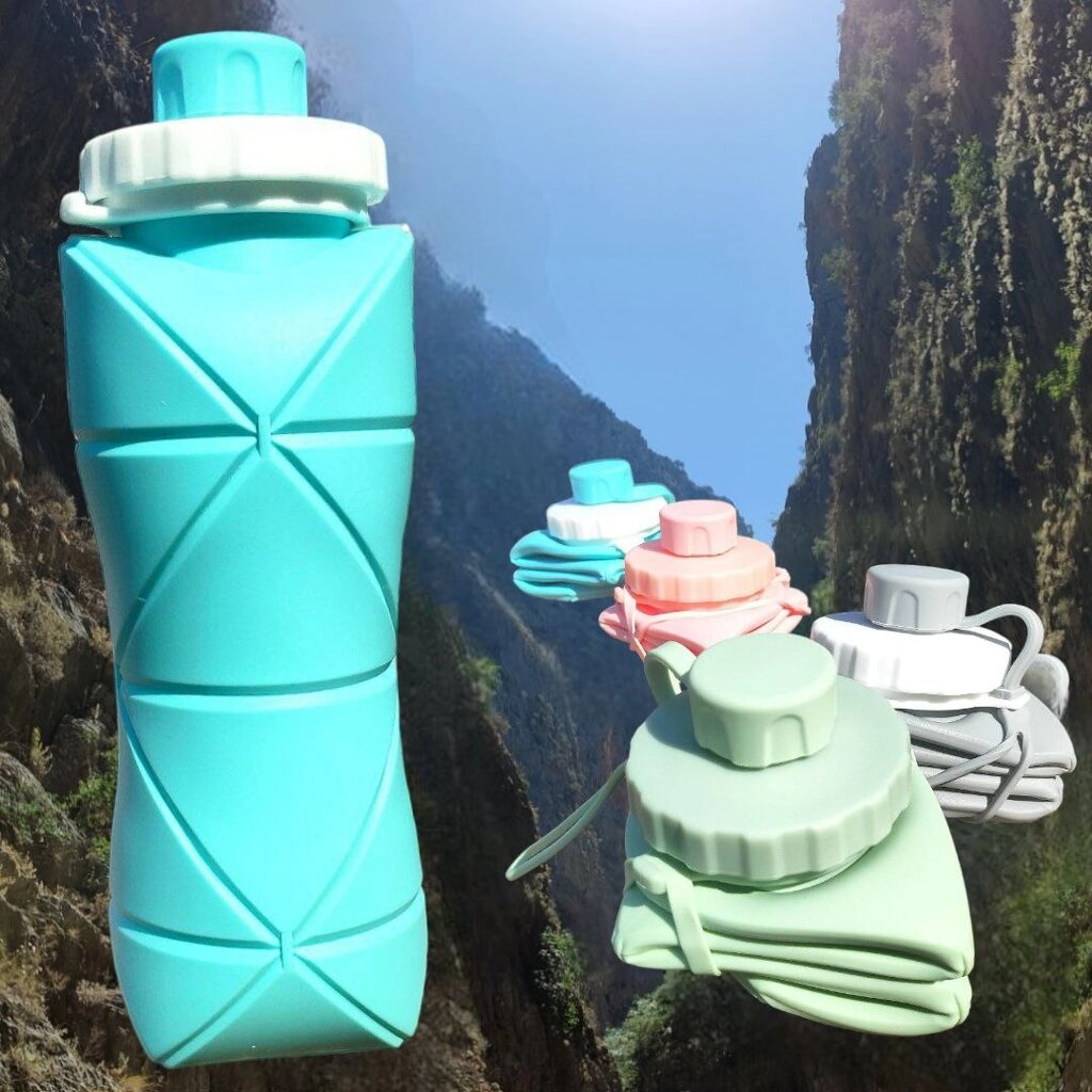 Бутылка складная силиконовая спортивная Silicon Folding Bottle, 600 ml, Голубой от компании bel-ok - магазин товаров для дома - фото 1