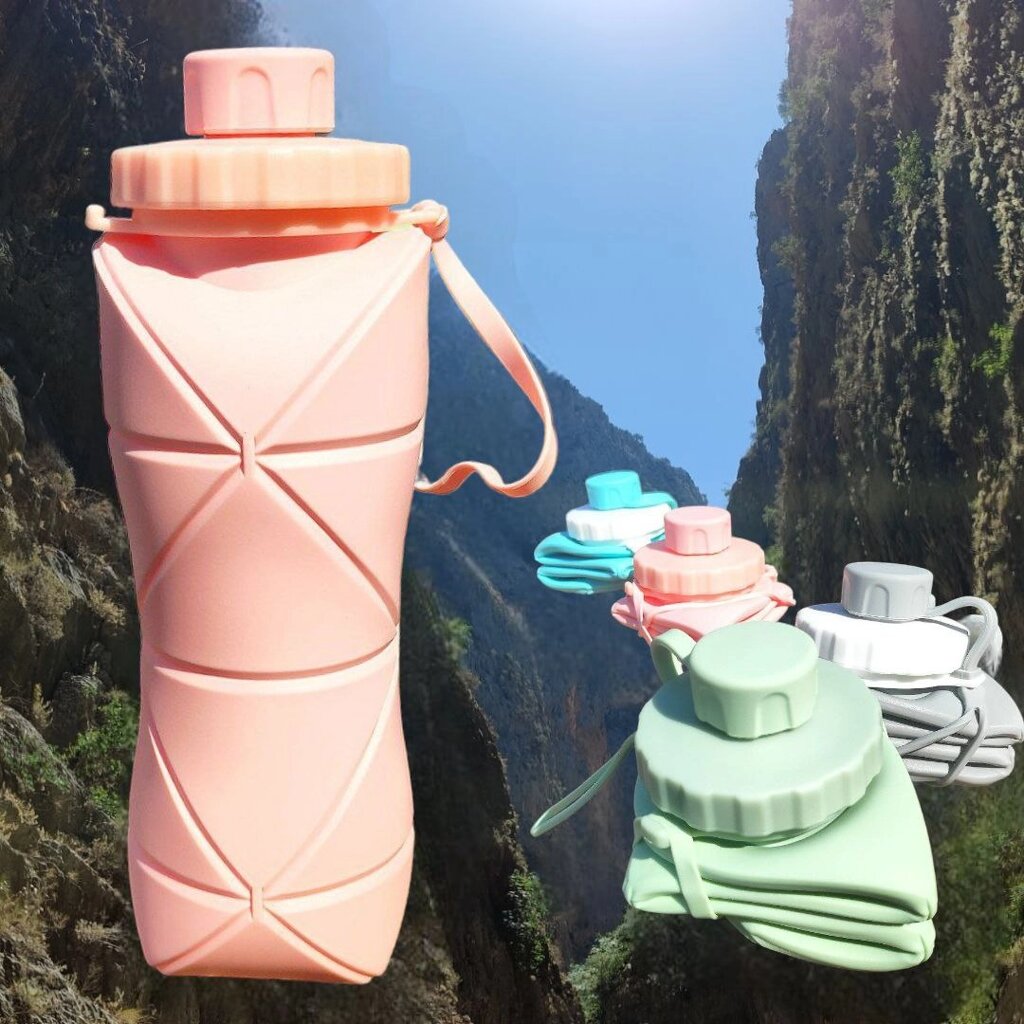 Бутылка складная силиконовая спортивная Silicon Folding Bottle, 600 ml, Розовый от компании bel-ok - магазин товаров для дома - фото 1