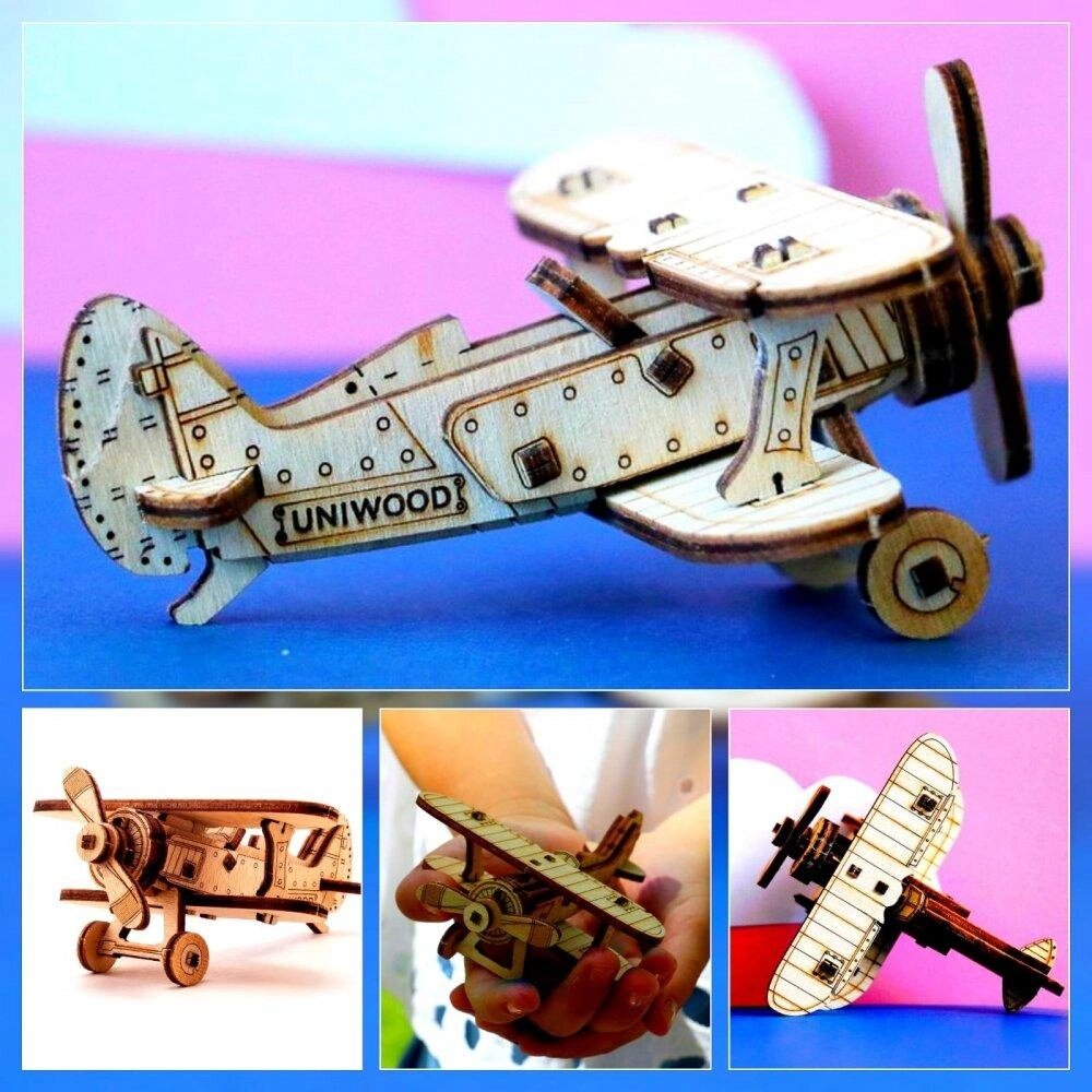 Деревянный конструктор (сборка без клея) Самолет UNIT И-15 UNIWOOD от компании ART-DECO МАРКЕТ - магазин товаров для дома - фото 1
