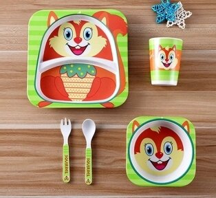 Детская посуда из бамбука из 5 предметов (набор) Bamboo Ware Kids Set. Выбери своего зверька Белочка от компании bel-ok - магазин товаров для дома - фото 1