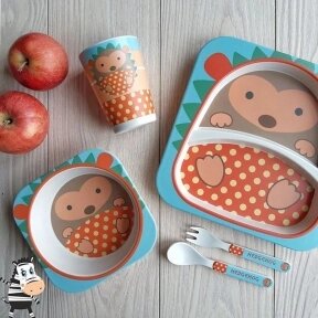 Детская посуда из бамбука из 5 предметов (набор) Bamboo Ware Kids Set. Выбери своего зверька Ёжик от компании bel-ok - магазин товаров для дома - фото 1