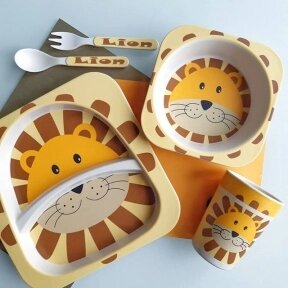 Детская посуда из бамбука из 5 предметов (набор) Bamboo Ware Kids Set. Выбери своего зверька Львёнок от компании bel-ok - магазин товаров для дома - фото 1