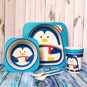 Детская посуда из бамбука из 5 предметов (набор) Bamboo Ware Kids Set. Выбери своего зверька Пингвин от компании bel-ok - магазин товаров для дома - фото 1