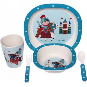 Детская посуда из бамбука из 5 предметов (набор) Bamboo Ware Kids Set. Выбери своего зверька Рыцарь СЕРИЯ ограничена от компании bel-ok - магазин товаров для дома - фото 1