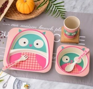 Детская посуда из бамбука из 5 предметов (набор) Bamboo Ware Kids Set. Выбери своего зверька Совушка от компании bel-ok - магазин товаров для дома - фото 1