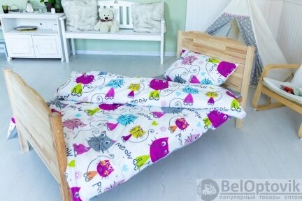 Детское постельное белье Baby 1,5 спальное. Поплин 100 (под. 153х215, простынь НА РЕЗИНКЕ 160х240, нав. 70х70) Meow от компании bel-ok - магазин товаров для дома - фото 1