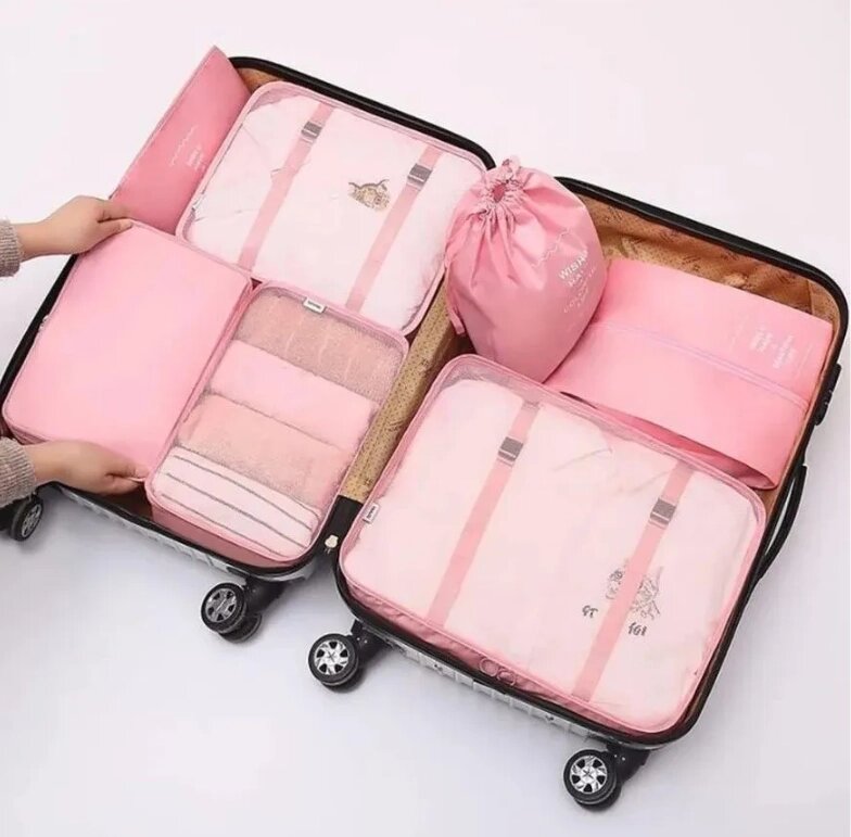 Дорожный набор органайзеров для чемодана Travel Colorful life 7 в 1 (7 органайзеров разных размеров), Розовый от компании ART-DECO МАРКЕТ - магазин товаров для дома - фото 1