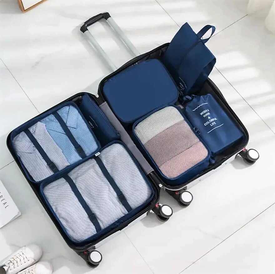 Дорожный набор органайзеров для чемодана Travel Colorful life 7 в 1 (7 органайзеров разных размеров), Синий от компании ART-DECO МАРКЕТ - магазин товаров для дома - фото 1