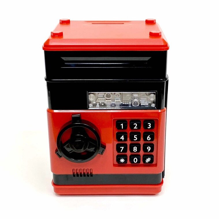 Электронная Копилка сейф Number Bank с купюроприемником и кодовым замком (звук) Красно-черный от компании ART-DECO МАРКЕТ - магазин товаров для дома - фото 1