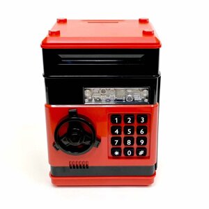 Электронная Копилка сейф Number Bank с купюроприемником и кодовым замком (звук) Красно-черный